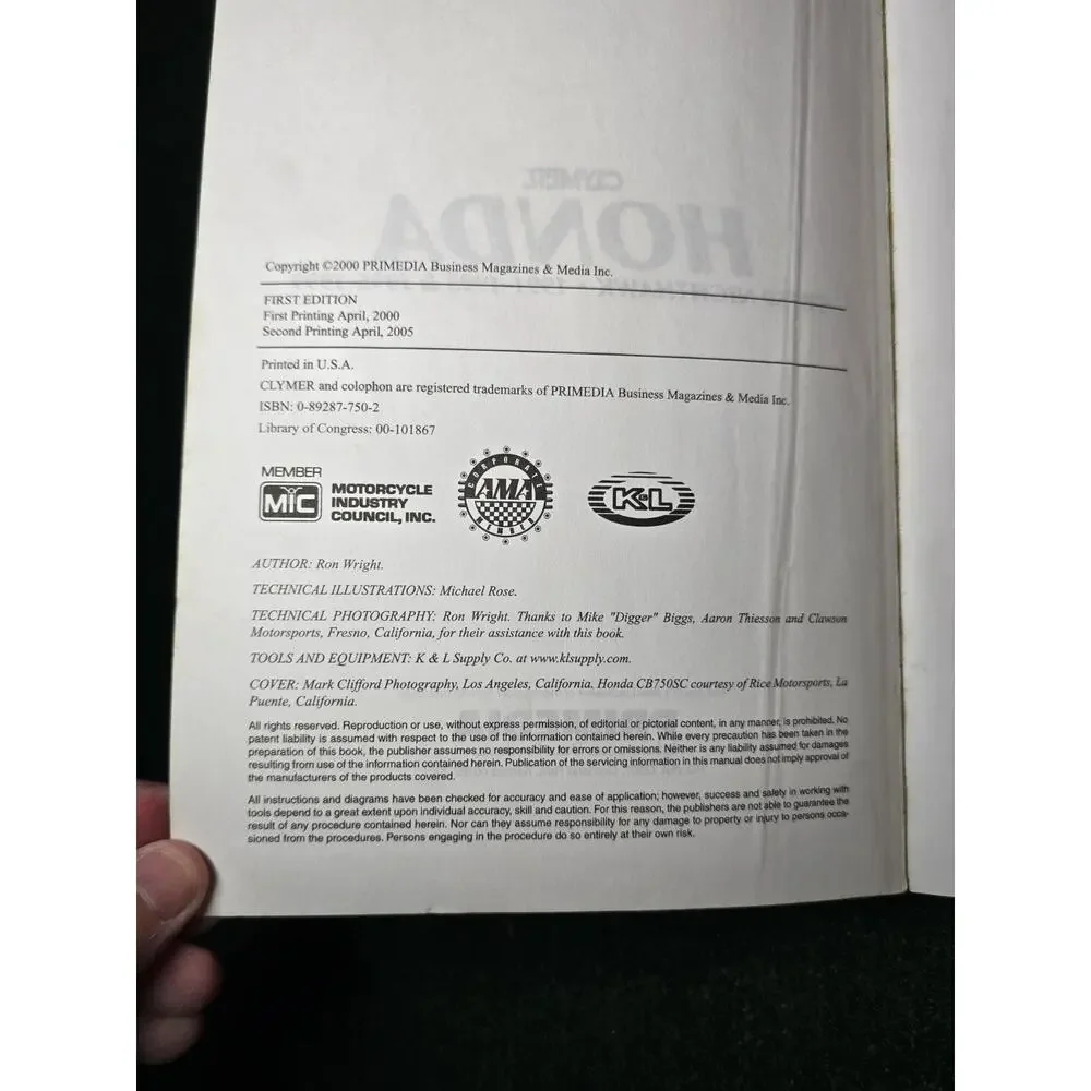 1991-1993 Honda CB750 Nighthawk & 1995-1999 Service Manual By Clymer M436